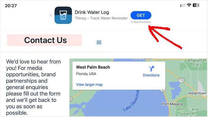 Un esempio di banner di un'app intelligente su un sito Web WordPress An example of a smart app banner on a WordPress website