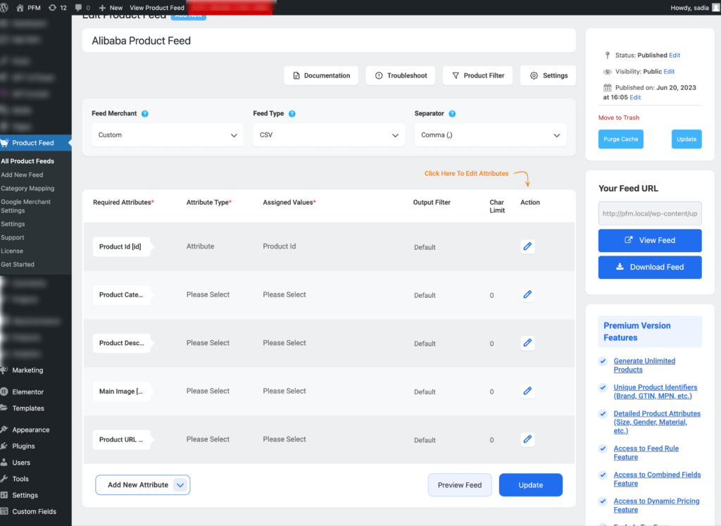 editar dados do produto alibaba