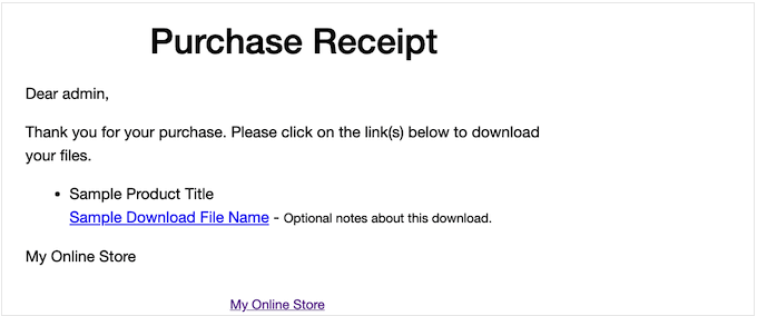 デフォルトの Easy Digital Downloads 購入レシート The default Easy Digital Downloads purchase receipt