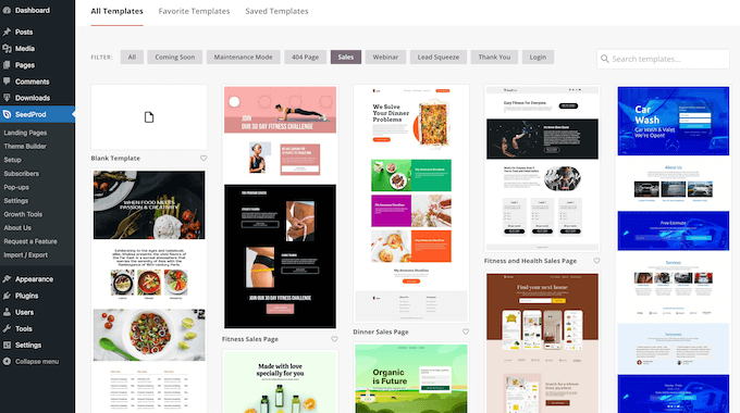 SeedProd の既製テンプレートのコレクション SeedProd's collection of ready-made templates
