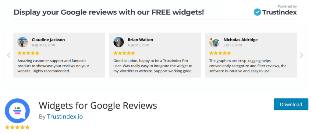 O captură de ecran a widgeturilor pentru Google Reviews