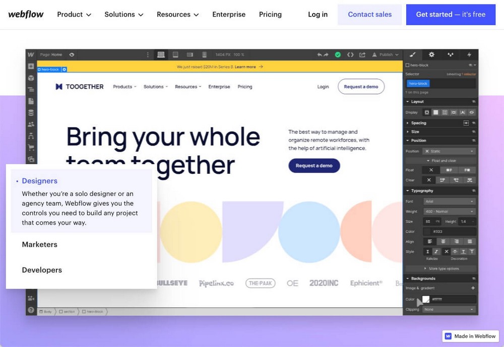 الصفحة الرئيسية لـ Webflow
