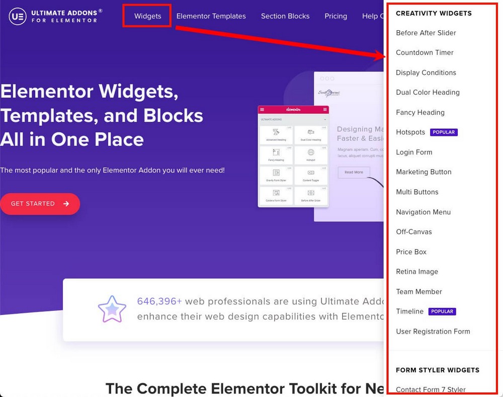 عناصر واجهة مستخدم إضافية من إضافات Ultimate for Elementor