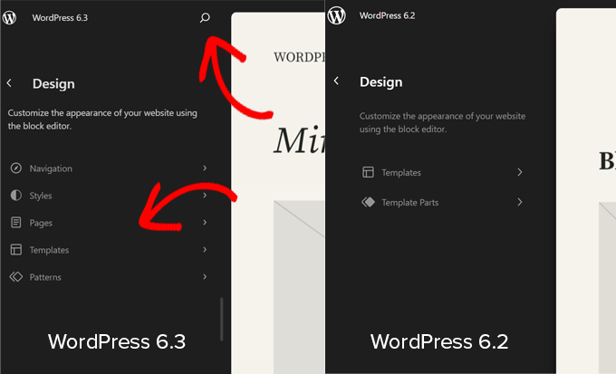 Навигация по редактору сайта в WordPress 6.3 Site Editor navigation in WordPress 6.3