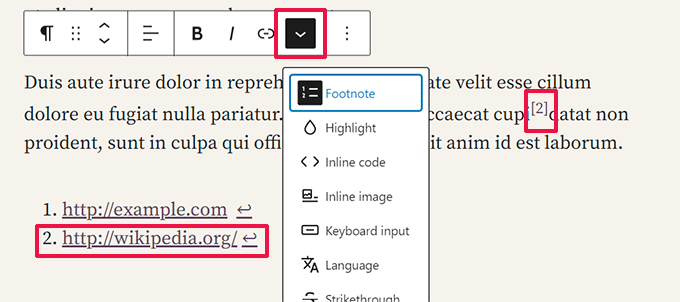 Добавление сносок в WordPress 6.3 Adding footnotes in WordPress 6.3