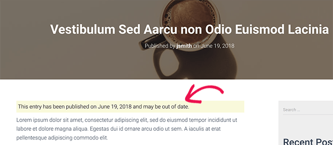 إشعار آخر قديم معروض على مقال Old post notification displayed on an article