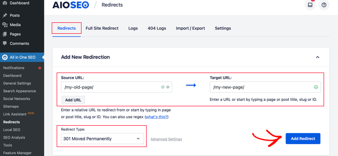أدخل عنوان URL المصدر وعنوان URL الهدف Enter Source URL and Target URL