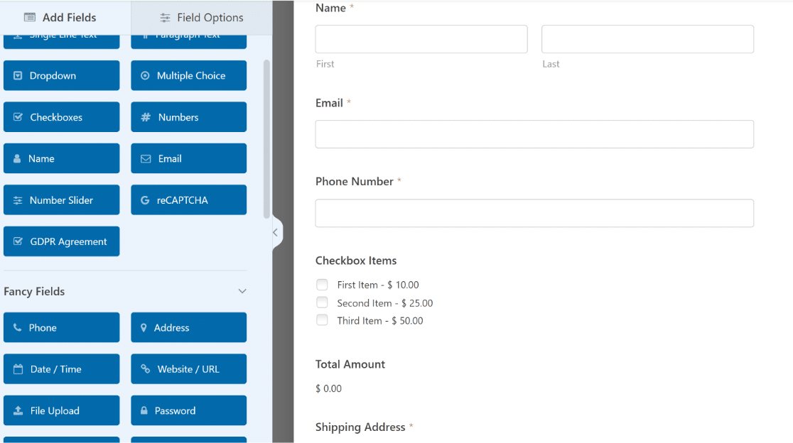 Simple order form template