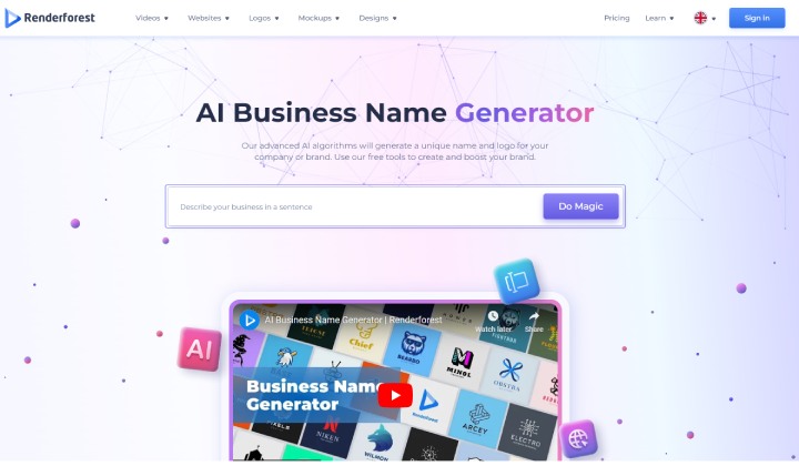 2023 年 13 个最佳企业名称生成器 AI 工具 5 Renderforest
