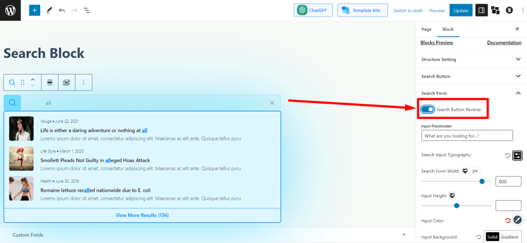 Представляем блок расширенного поиска PostX 13 Search Button Reverse