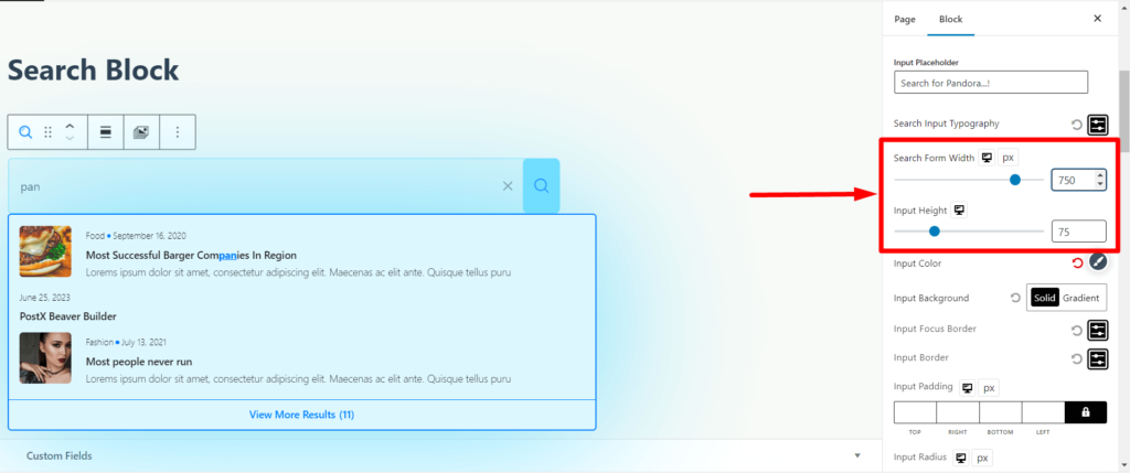 Представляем блок расширенного поиска PostX 15 Search Form Width and Height Settings