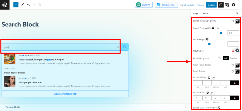 Представляем блок расширенного поиска PostX 16 Search Form Typography Settings