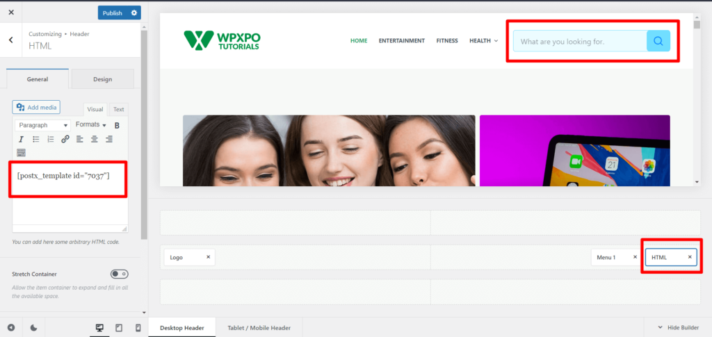 Представляем блок расширенного поиска PostX 25 Adding Search Block with HTML