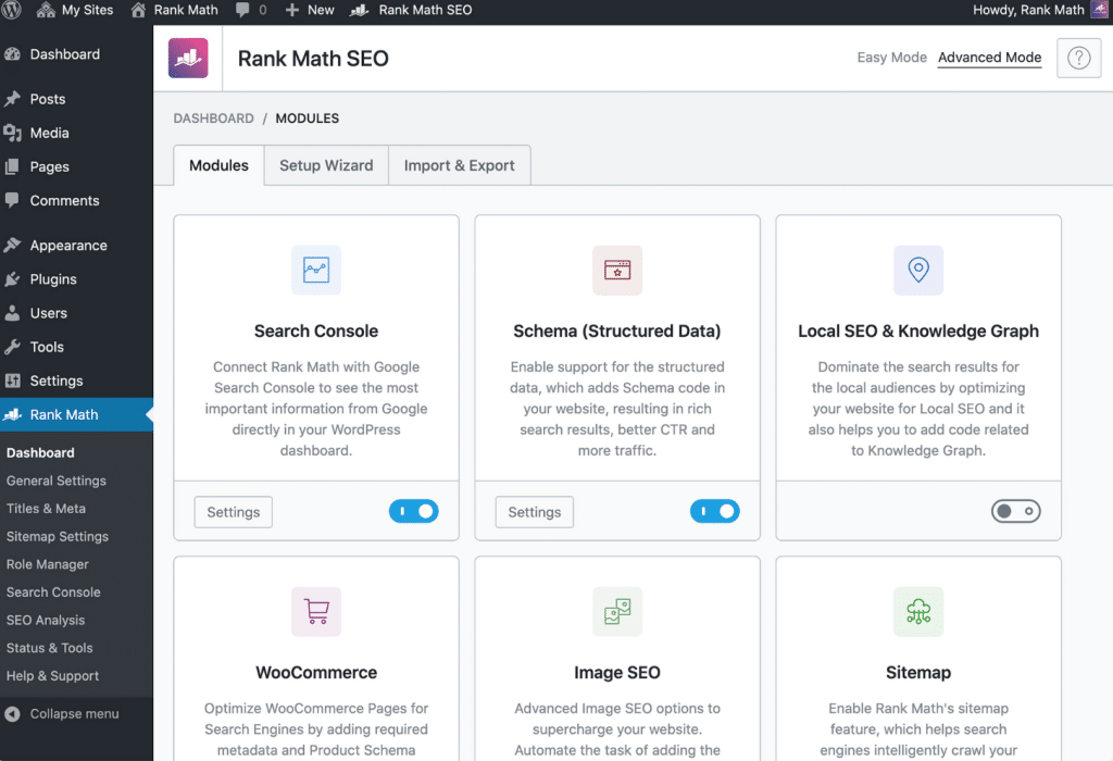 Cruscotto Rank Math SEO - Fonte: Rank Math SEO
