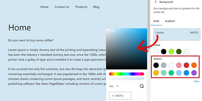 カラーピッカーから背景色を選択します Choose a background color from the Color Picker