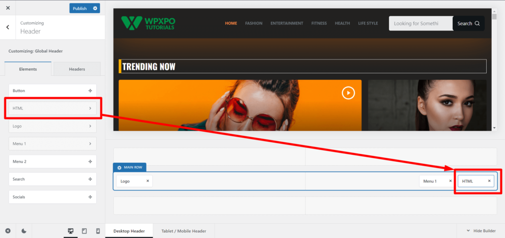 WordPress 메뉴 15에서 검색 창을 추가하는 방법 Add HTML Element in Main Row