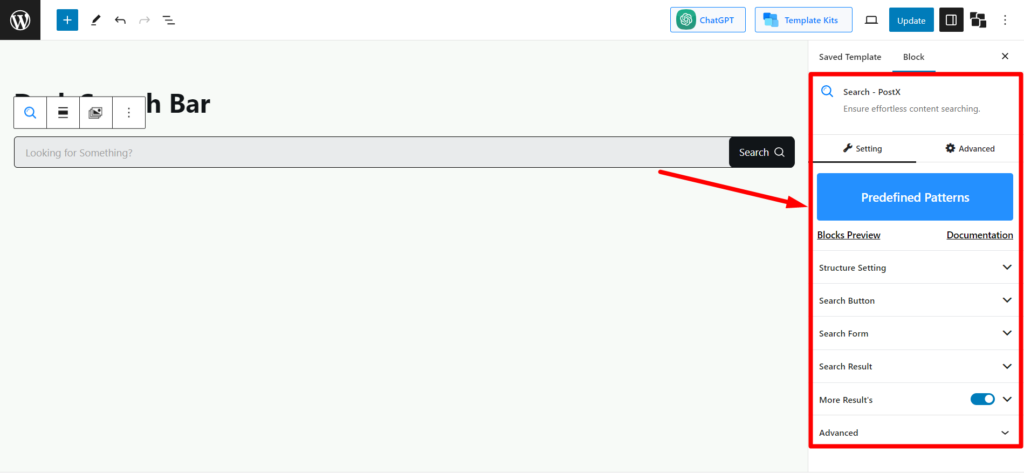 WordPress 메뉴 12에서 검색 창을 추가하는 방법 PostX Search Customization Options