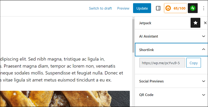 Создать короткую ссылку с помощью джетпака Create shortlink using jetpack
