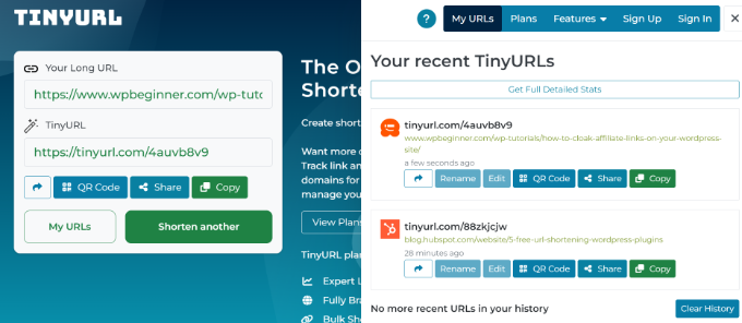 Просмотр сокращенного URL-адреса в TinyURL View shortened URL in TinyURL