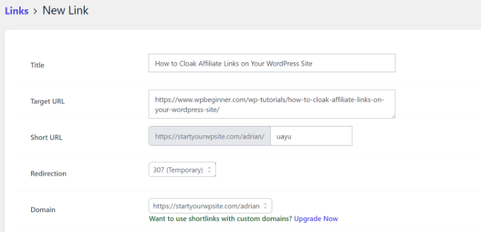Настройки сокращения URL URL shortify settings