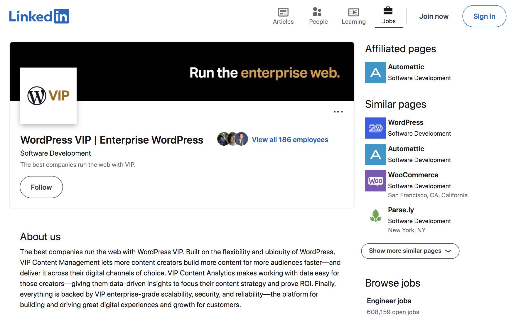 LinkedIn의 WordPress VIP - 선도적인 전문 네트워킹 플랫폼