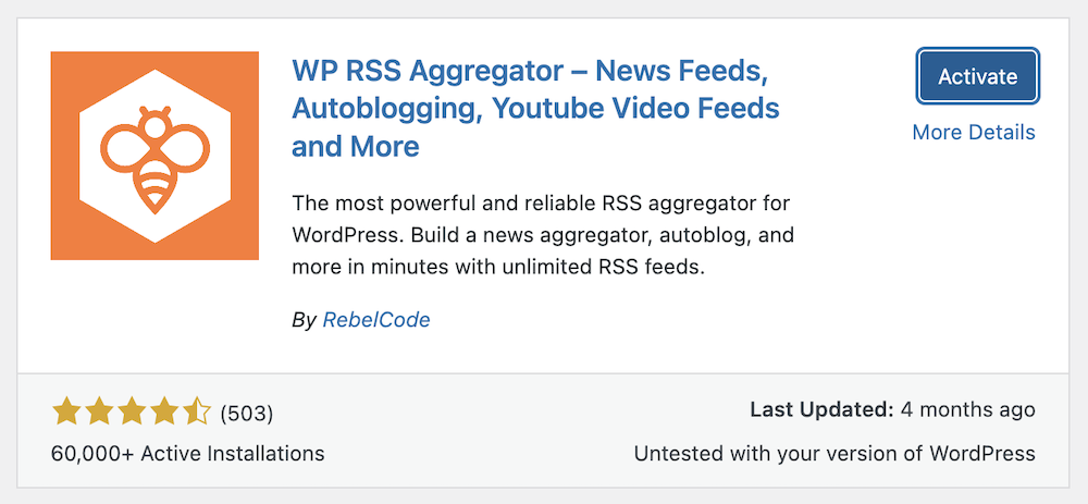 Установите и активируйте плагин WP RSS Aggregator.