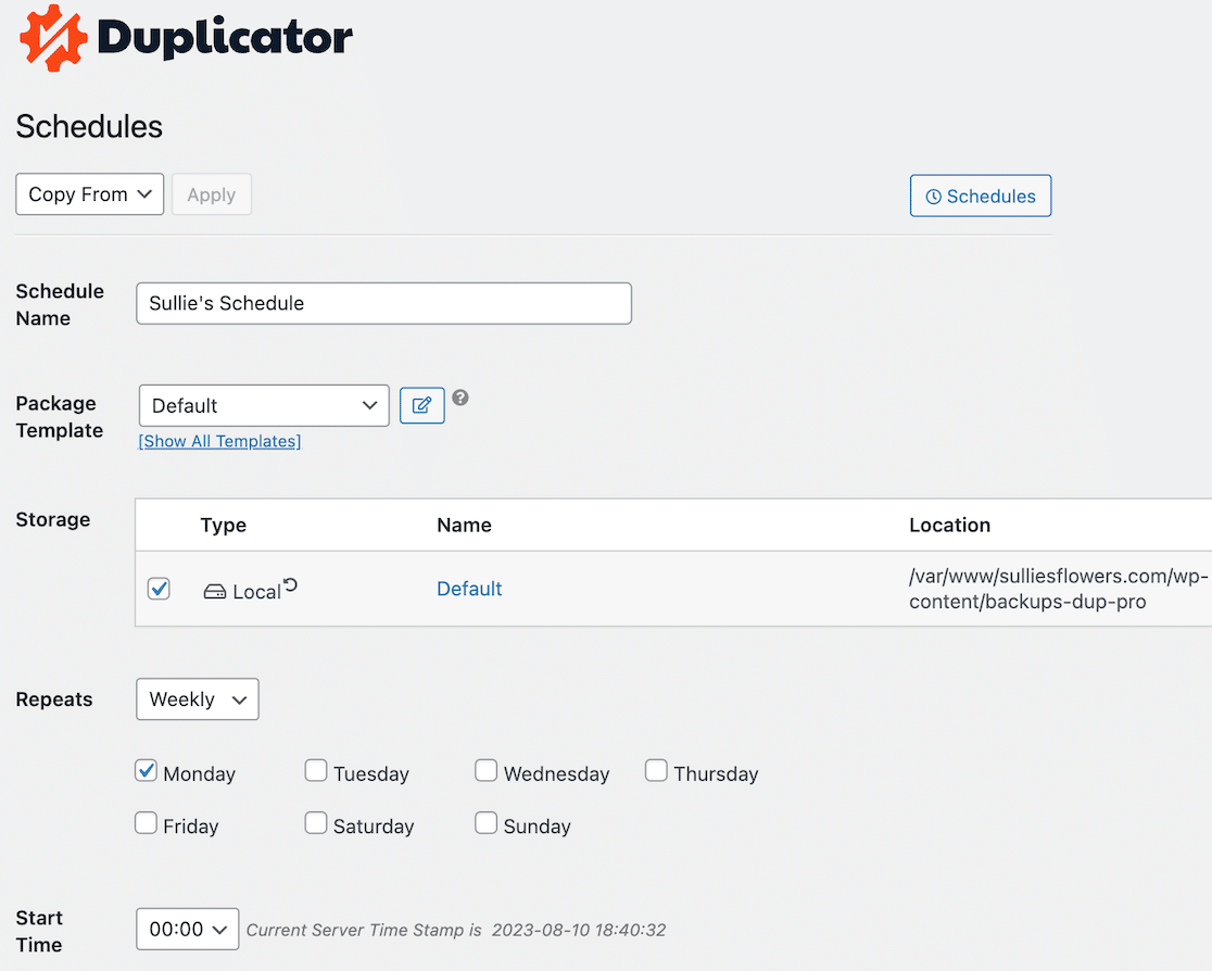 Duplicator backup scheduling