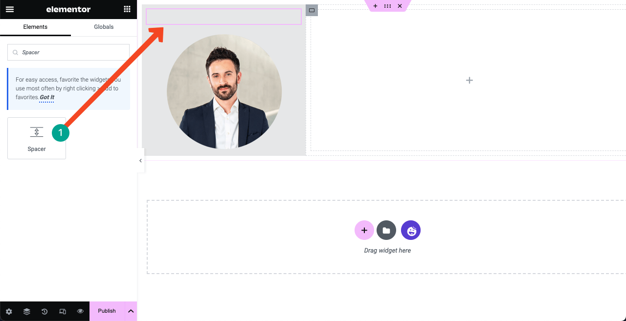 Как создать веб-сайт-резюме путем перетаскивания (Elementor) 10 Add space between the top border and the image