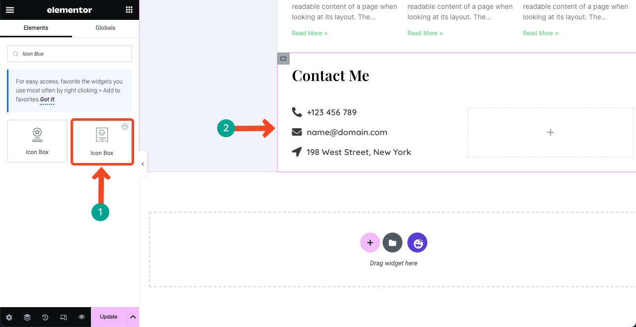 Как создать сайт-резюме путем перетаскивания (Elementor) 24 Add your contact information