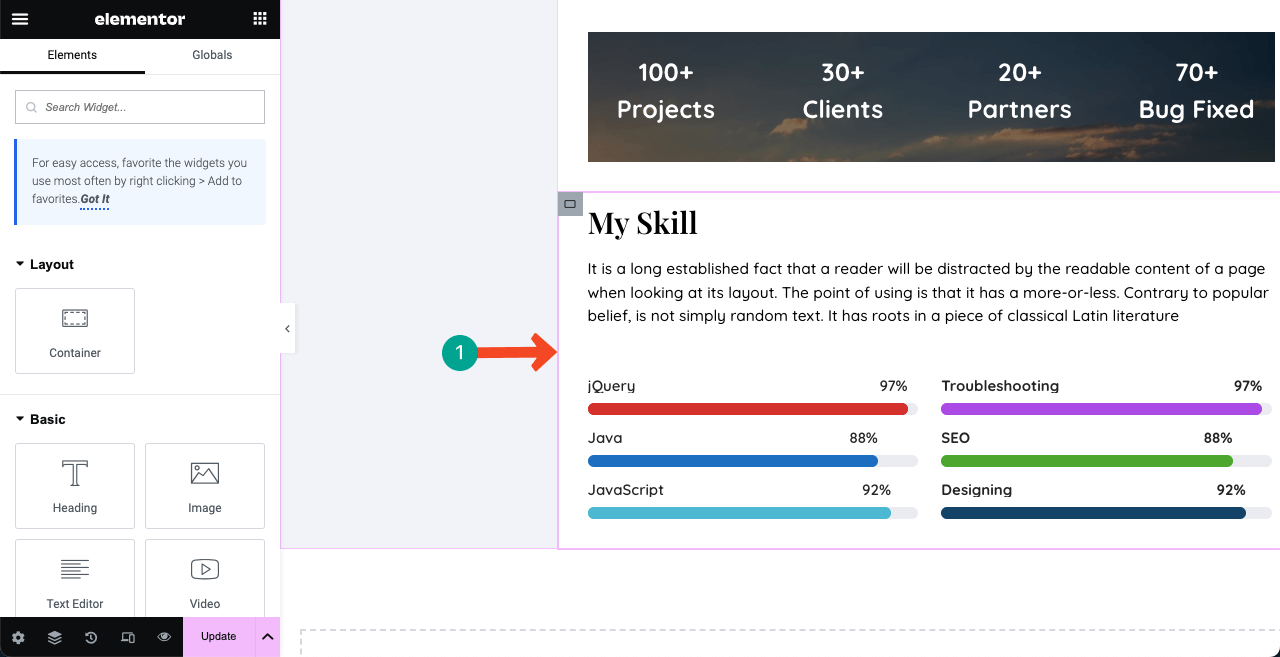 Show your skills using the skill bar