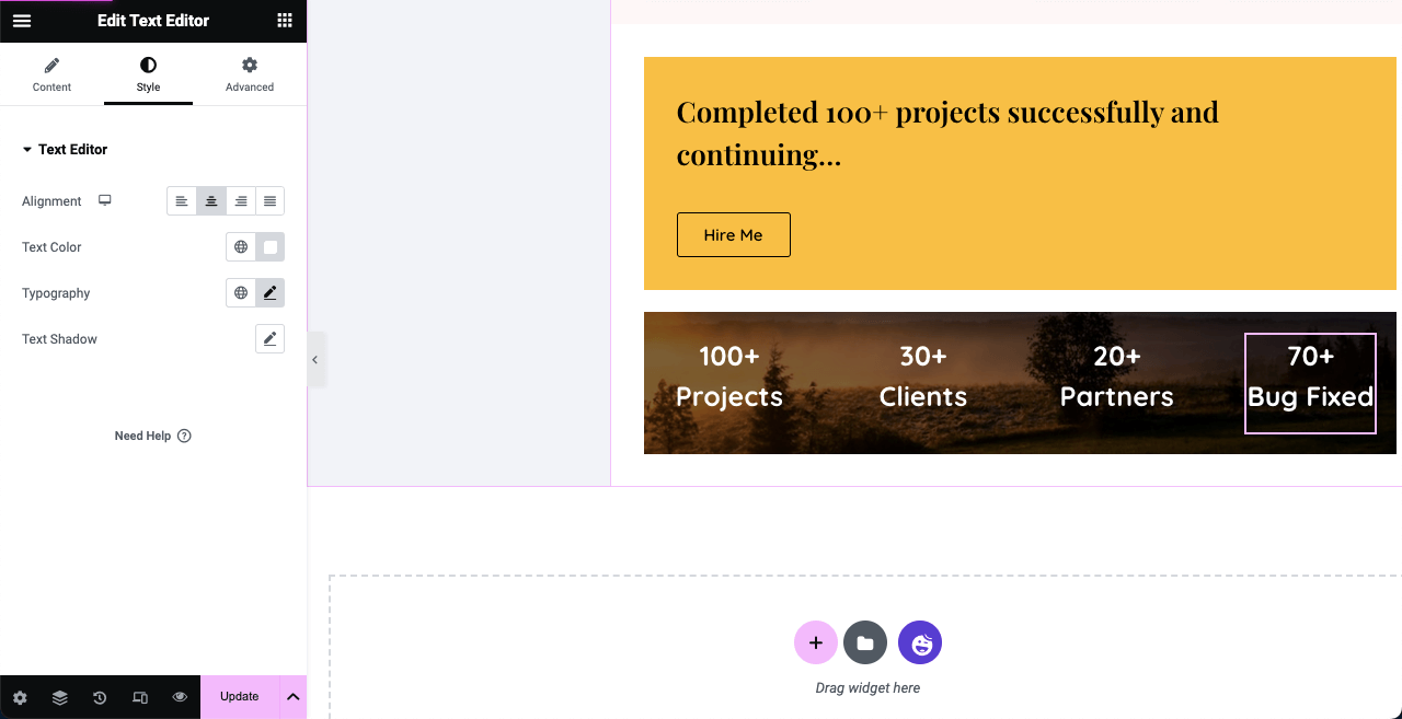 Как создать веб-сайт-резюме путем перетаскивания (Elementor) 18 Add the number of clients and projects you have handled