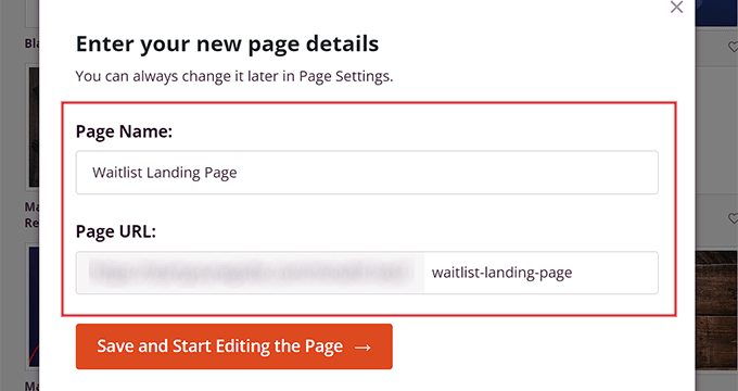 Bekleme listesi sayfası ayrıntılarını girin Enter waitlist page details