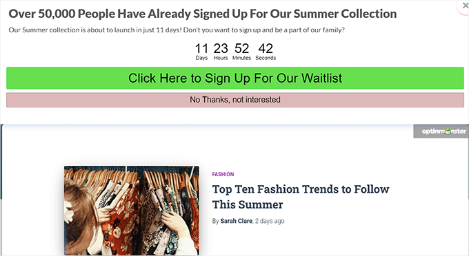Bekleme listesi için banner Banner for waitlist