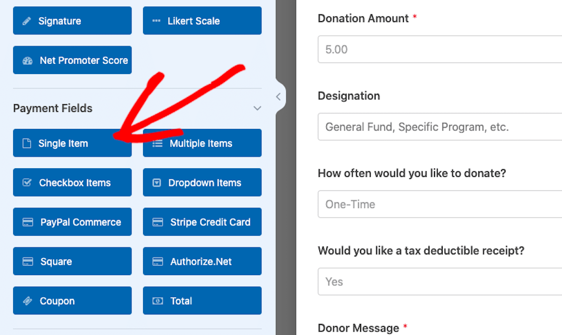 Adding the single item field