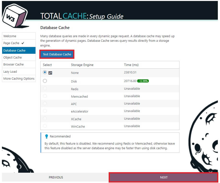 uji cache databse secara otomatis menghapus cache di W3 Total Cache