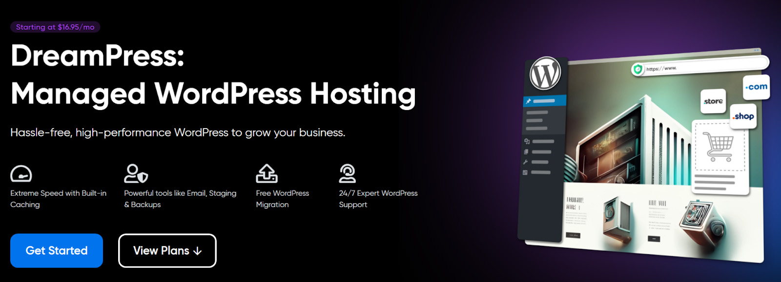 DreamHost 的託管 WordPress 託管計劃系列稱為 DreamPress。