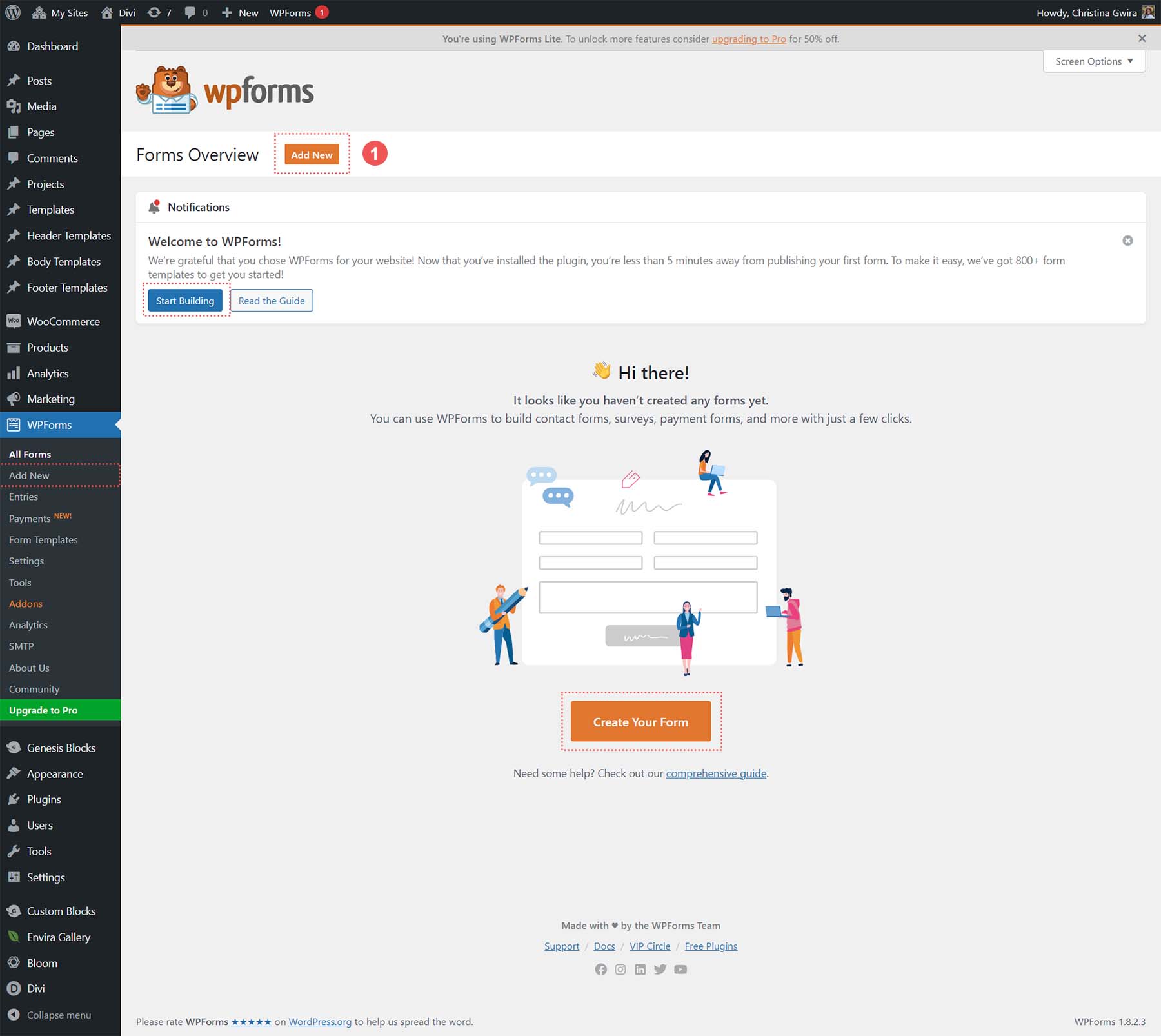 从 WPForms 仪表板创建新表单