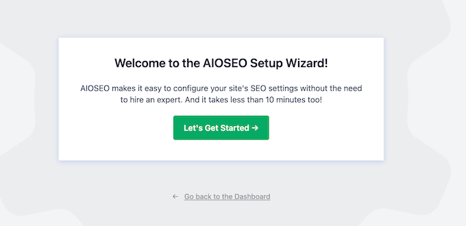 AIOSEO 시작 마법사 The AIOSEO startup wizard