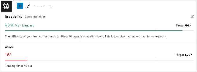 Semrush의 가독성 점수 Semrush's readability score