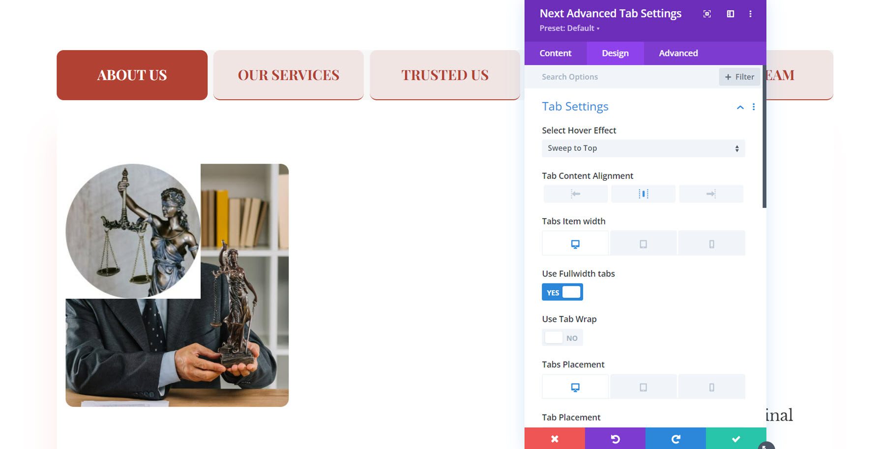 Pengaturan Tab Lanjutan Divi Essential