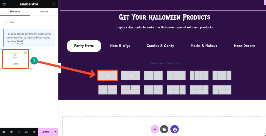 Harika Cadılar Bayramı Açılış Sayfası Fikirleriyle Cadılar Bayramı Web Sayfası Nasıl Tasarlanır 13 Drag and drop the Card widget