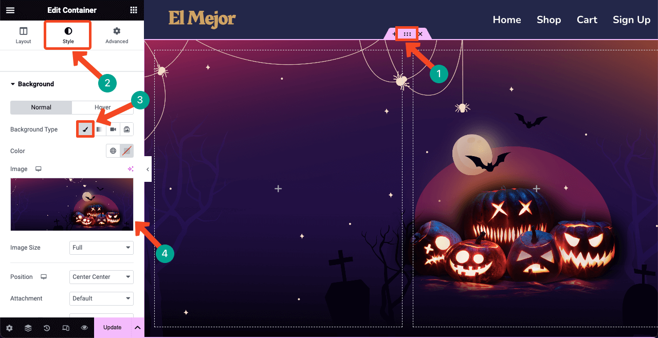 Add a background image to the Helloween welcome section