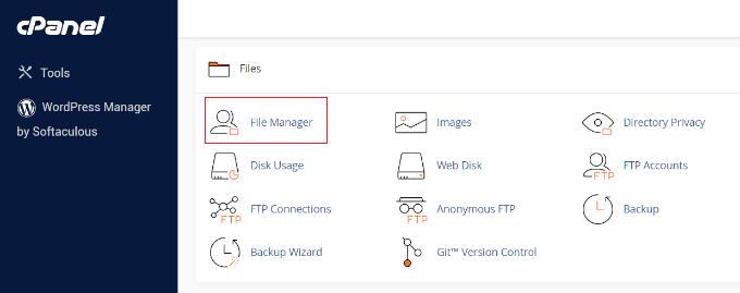 Dosya yöneticisini cpanel'de açın Open file manager in cpanel