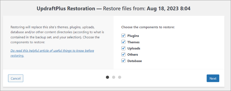updrafplus-restoration-process - IsItWP - Rilevatore di temi WordPress gratuito updrafplus restoration process