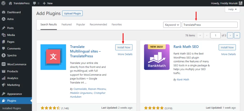 terjemahkan halaman dari bahasa Perancis dengan plugin Translatepress