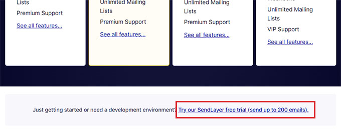 Clique no link para iniciar o teste gratuito do SendLayer Click on the link to start free SendLayer trial