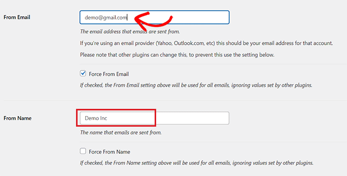 Adicione do e-mail e do nome nos campos Add from email and from name into the fields