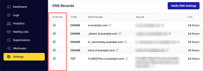 Verifique o status dos registros DNS Check DNS records status