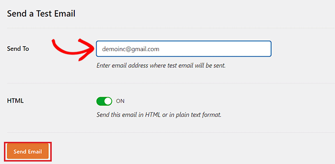 Enviar e-mail de teste Send test email