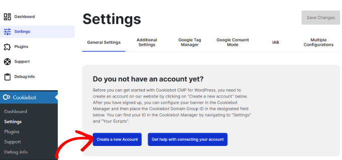 Crie uma nova conta Cookiebot Create a new Cookiebot account